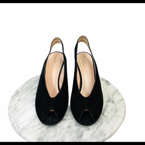 Celine Suede Peep Toe Wedge Heels - Picture 5 of 8